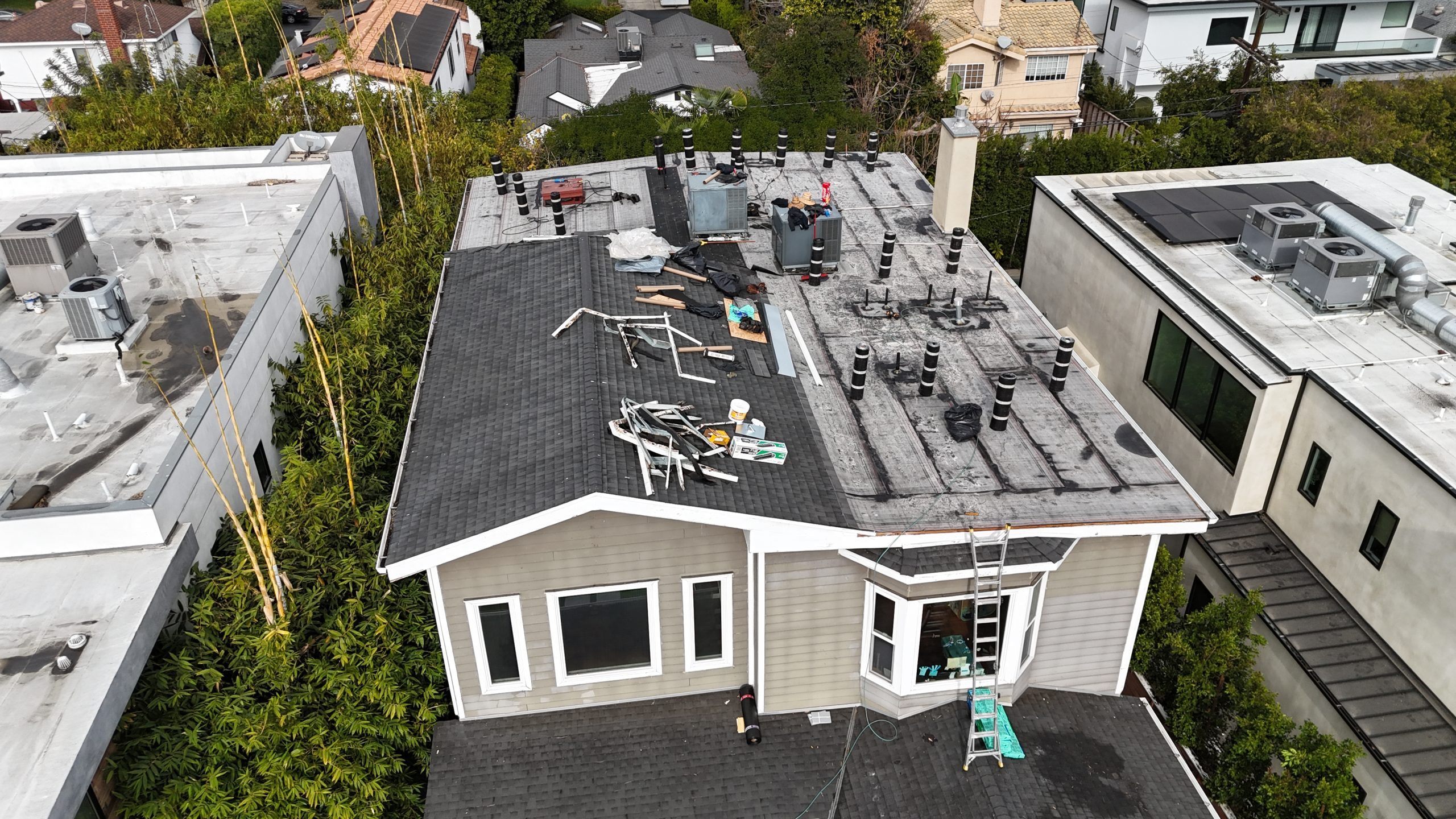 Roof stripped back on a Sherman Oaks home