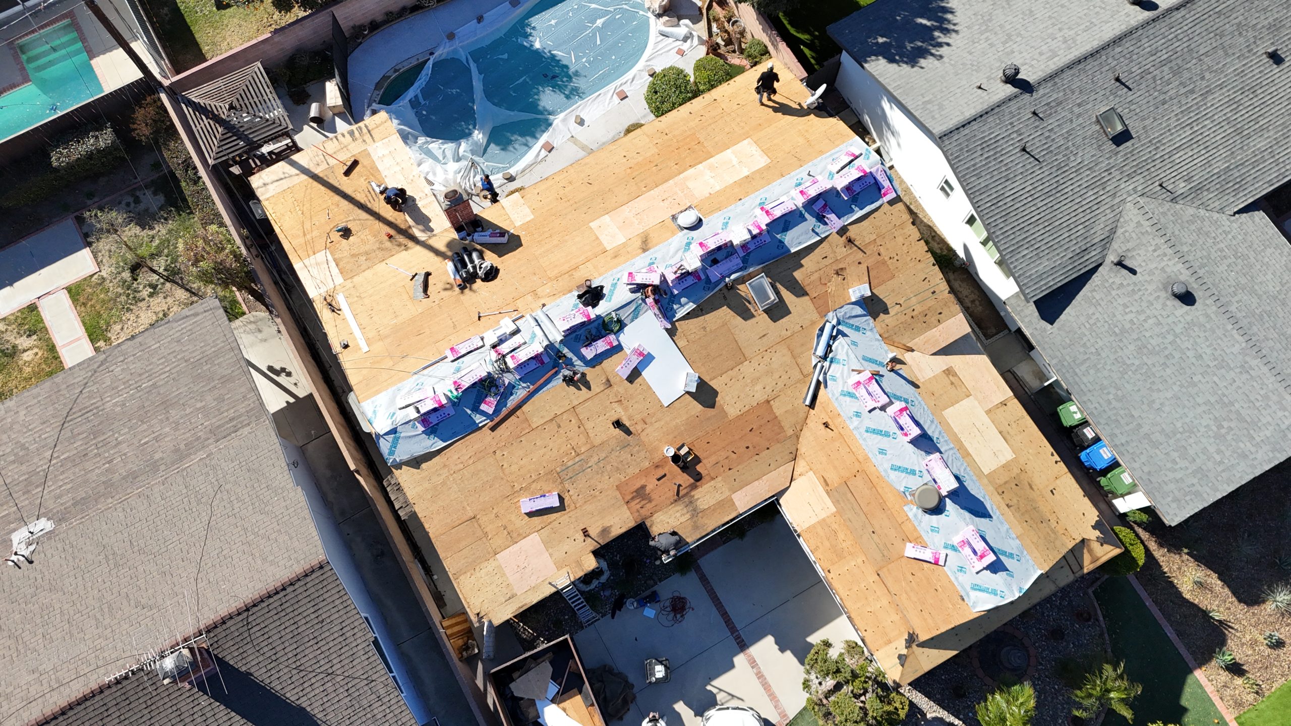 Roof stripped back on a Northridge home